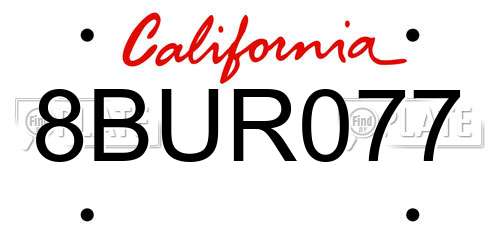 8BUR077 California License Plate