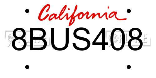 8BUS408 California License Plate