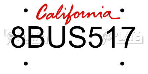 8BUS517 California License Plate