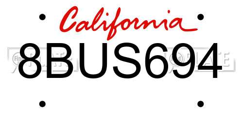 8BUS694 California License Plate