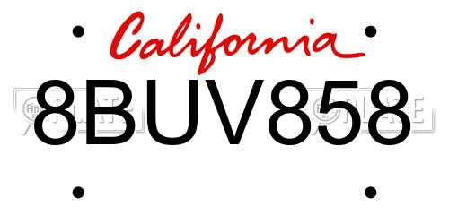 8BUV858 California License Plate