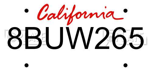 8BUW265 California License Plate