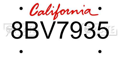 8BV7935 California License Plate
