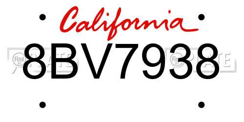 8BV7938 California License Plate