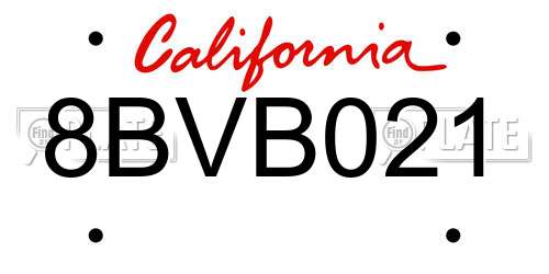 8BVB021 California License Plate