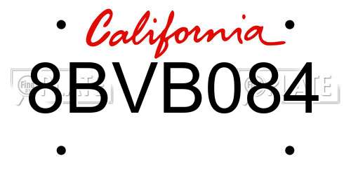 8BVB084 California License Plate