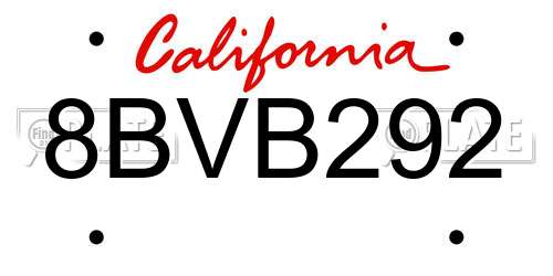 8BVB292 California License Plate