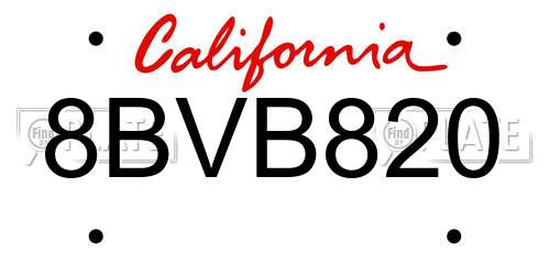 8BVB820 California License Plate
