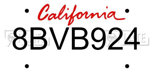 8BVB924 California License Plate