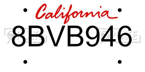 8BVB946 California License Plate