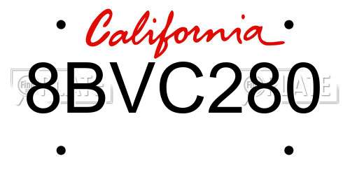 8BVC280 California License Plate