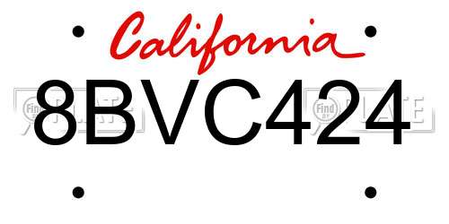 8BVC424 California License Plate