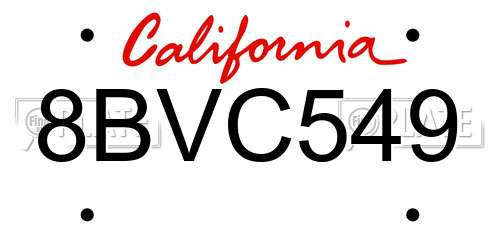 8BVC549 California License Plate