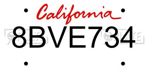 8BVE734 California License Plate