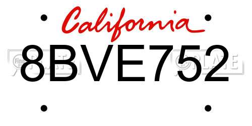 8BVE752 California License Plate