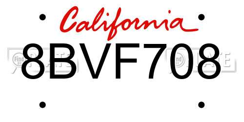 8BVF708 California License Plate