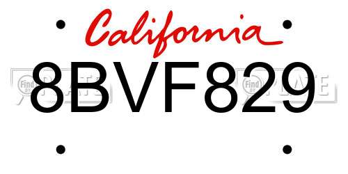 8BVF829 California License Plate