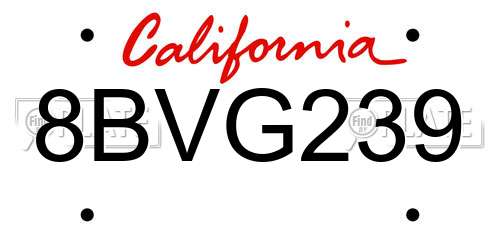 8BVG239 California License Plate