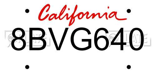 8BVG640 California License Plate