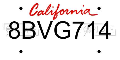 8BVG714 California License Plate