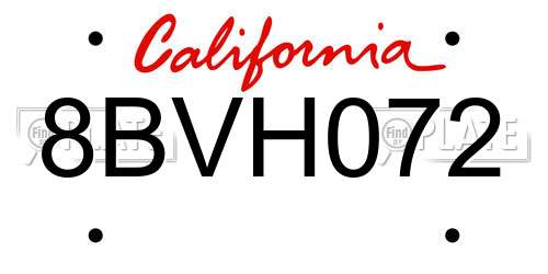 8BVH072 California License Plate