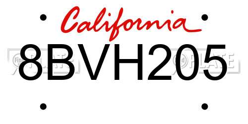 8BVH205 California License Plate