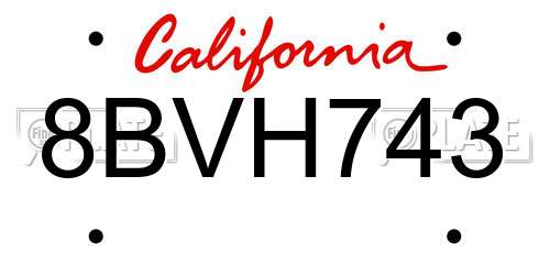 8BVH743 California License Plate