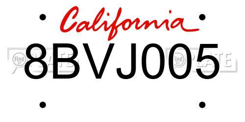 8BVJ005 California License Plate