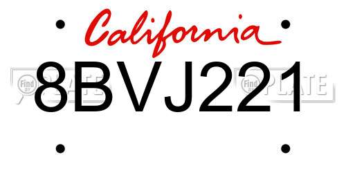 8BVJ221 California License Plate