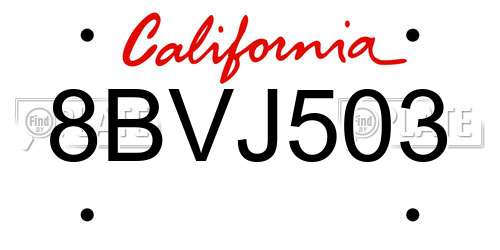 8BVJ503 California License Plate