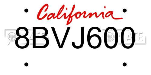 8BVJ600 California License Plate