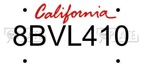 8BVL410 California License Plate
