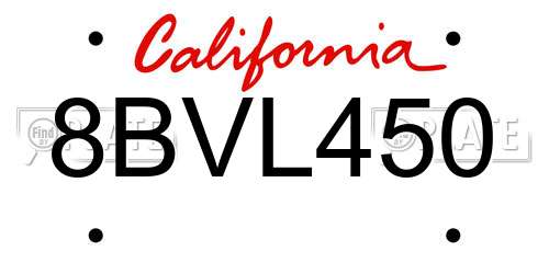 8BVL450 California License Plate