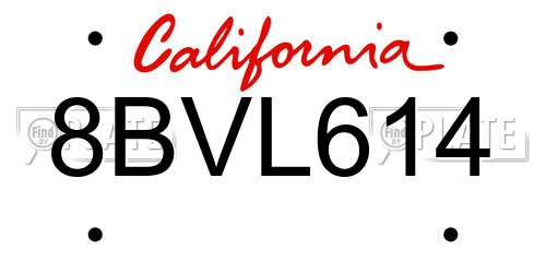 8BVL614 California License Plate