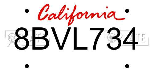 8BVL734 California License Plate