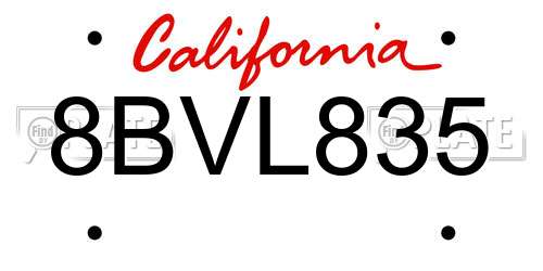 8BVL835 California License Plate