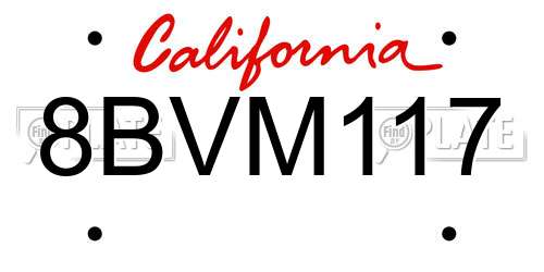 8BVM117 California License Plate