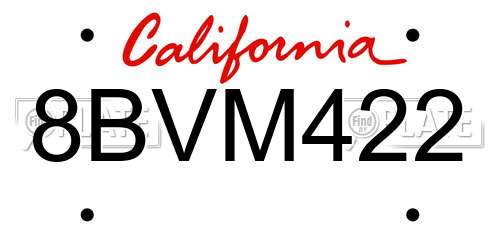 8BVM422 California License Plate
