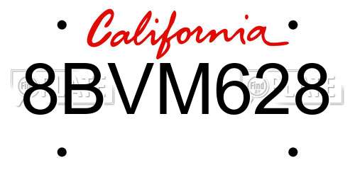 8BVM628 California License Plate