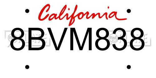 8BVM838 California License Plate