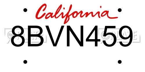8BVN459 California License Plate
