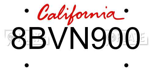 8BVN900 California License Plate
