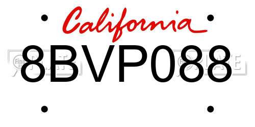 8BVP088 California License Plate