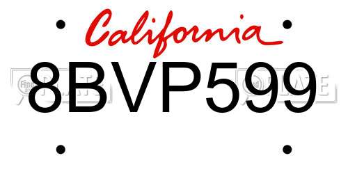 8BVP599 California License Plate