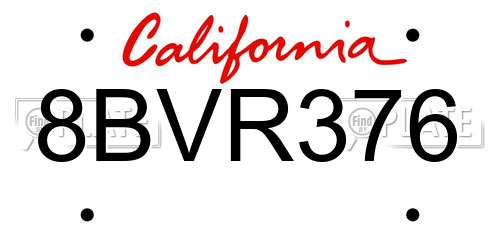 8BVR376 California License Plate