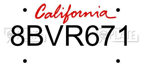 8BVR671 California License Plate