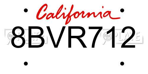 8BVR712 California License Plate