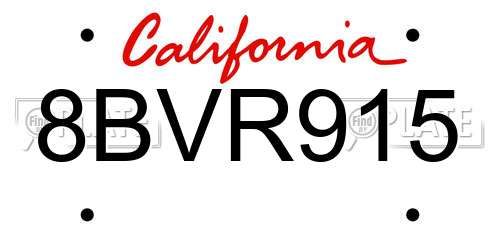 8BVR915 California License Plate