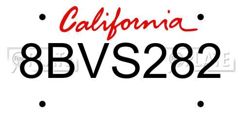 8BVS282 California License Plate