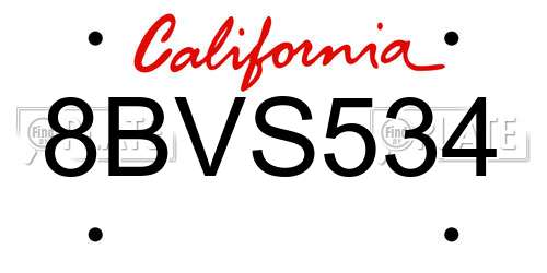 8BVS534 California License Plate